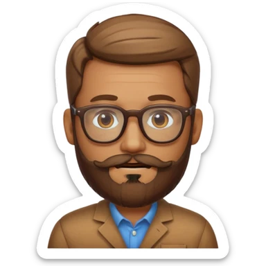 create a emoji man with beard, and glasses wooded color, sunkissed skin color sticker