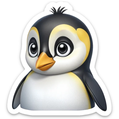cinematic-cute-emperor-penguin-portrait-emoji,-head-tilted-playfully-and-inquisitively,-with-glossy,-pristine-plumage,-sparkling-eyes-filled-with-curiosity,-simplified-yet-irresistibly-adorable-features, black, large black eyes face sticker