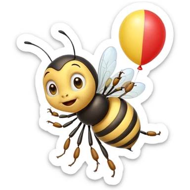 Bees with red Birthday Hat, Excited bee carrying balloon sticker