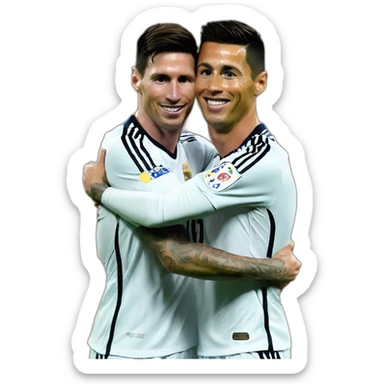 Realistic Leo Messi and realistic Cristiano Ronaldo huging sticker