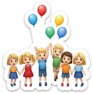 5 white kids boys and girls  letting one ballon go sticker