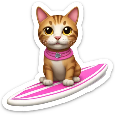 tabby cat with a pink skirt riding a surfboard sticker