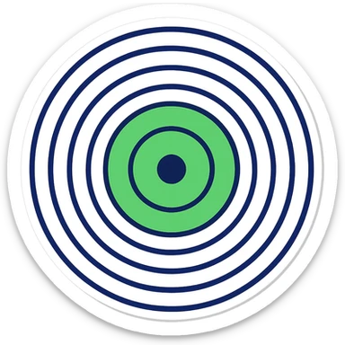 A target with navy rings and a vibrant green bullseye, with a border, sticker style sticker
