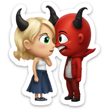 cute devil kiss a girl sticker