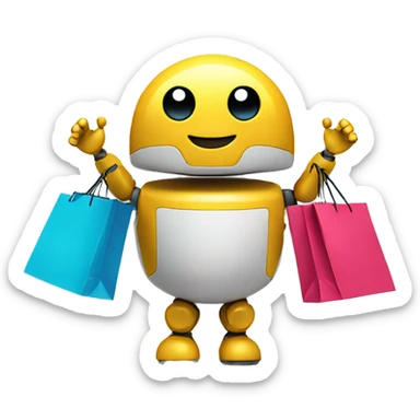 cute round happy robot with shopping bags sticker