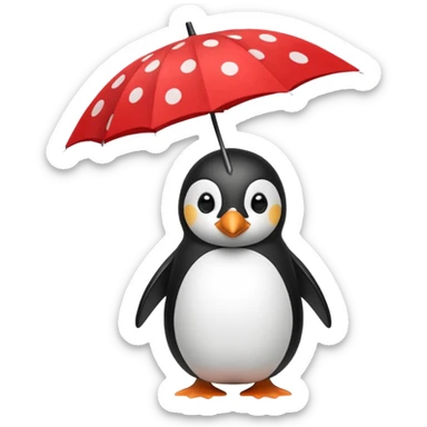 Penguin with red polka-dot umbrella sticker