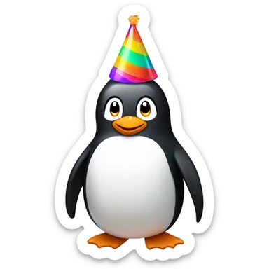 Happy penguin with birthday hat sticker