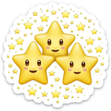 Emoji-style three stars in night sky, rounded and cute, glowing effect, soft shading sticker
