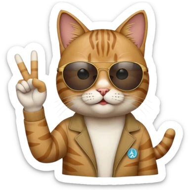 a cat wearing sunglasses a saying peace out on his head there would be written peace out and he will do the pose for peace out sticker