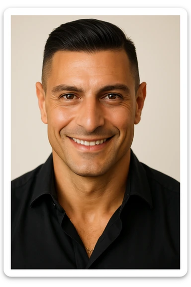 Vertical portrait of a man's face in a realistic style with a smiling expression. No visible parasites, with an aura of health and vitality around the face. sticker