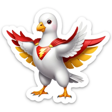 white pigeon wearing Flash superhero suit sticker