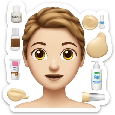 white girl applying cream on face with brown hair  sticker