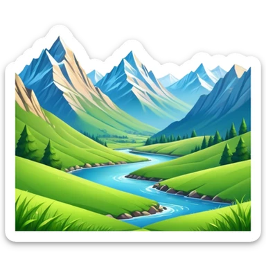 Mountain valley landscape with peaks and valleys sticker
