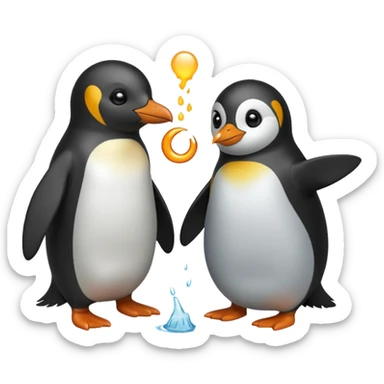a penguin and a ringed seal in a cartoon battle, emoji style sticker