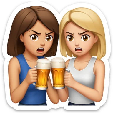 two girls arguing over a beer sticker