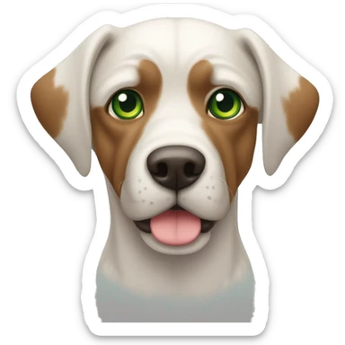 Perro de pelo corto, de manchas blanco y cafe, de complexión robusta y de ojos color verde sticker