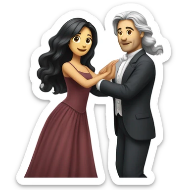 woman with long black hair and man with gray hair dancing waltz sticker