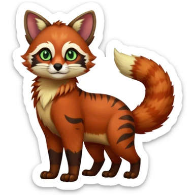 Colorful tropical exotic cute cool beautiful shiny beautiful fantasy-caracal-civet-genet-Gryphon-Cacomistle-Trico-Red-Panda-oncilla-animal-Fakémon-hybrid-fursona (full body) sticker