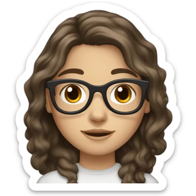 White Girl with wavy dark brown long hair, brown eyes and glasses sticker
