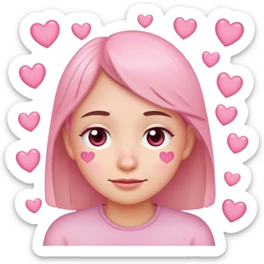 Face emoji with little smile, a bit of tears in the eyes and pink hearts sticker