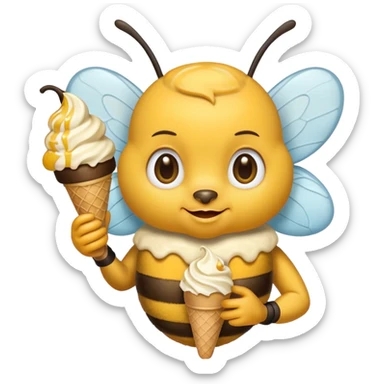 honeybee with ice cream in hand sticker