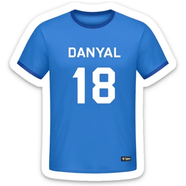 Football T-shirt saying "Danyaal" on the back with number 18 sticker