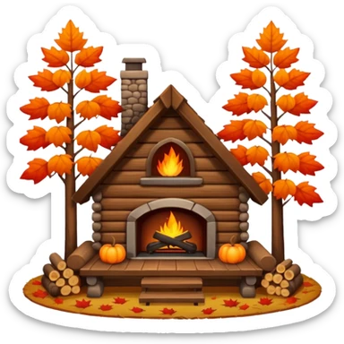 🏡🍁🔥 Cozy cabin with fireplace in autumn sticker