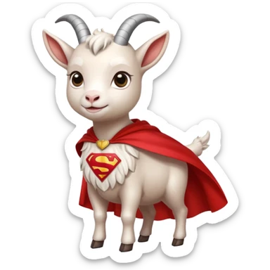 white female goat wearing a read cape like superman sticker