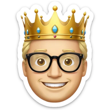 
A king wearing a crown and black glasses and smiling cool emoji sticker