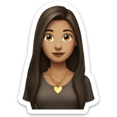 Brunette girl with long hair wearing gold heart necklace  sticker