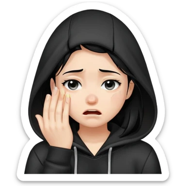 girl with black hair crying wearing a black hoodie sticker