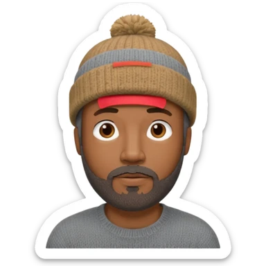 Middle-aged black male, goatee beard, wearing a gray knit beanie sticker