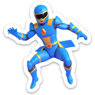 blue power ranger in dynamic pose, helmet and suit, no text sticker