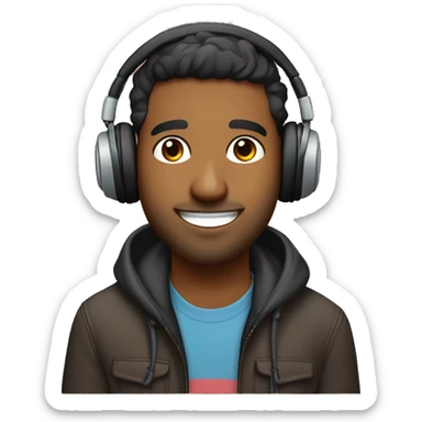 A brown man who loves to listen music with headphones on everytime and love to do photography and vlogging and is a software engineer for a canva project  sticker