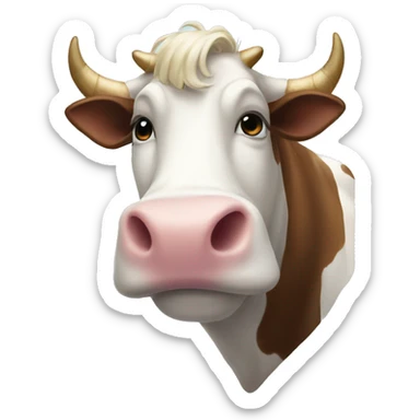 a cow with a unicorn horn sticker