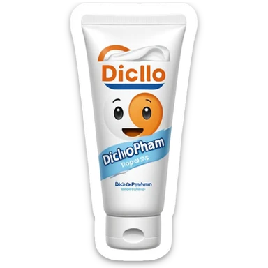 an empty, oversized and totally squeezed out tube of toothpaste labelled "Diclo ratiopharm" sticker