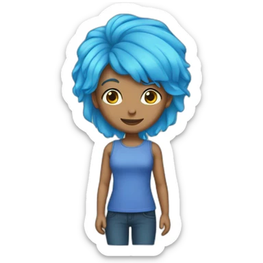 blue hair and pronouns sticker