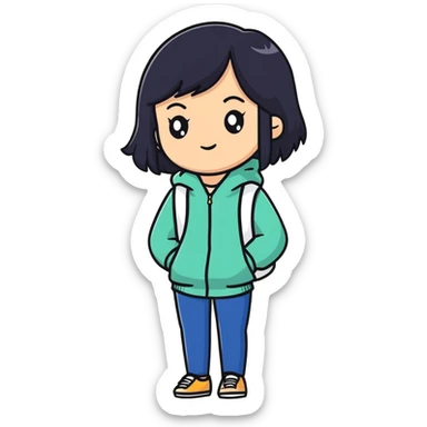young woman with black hair, 25 years old sticker