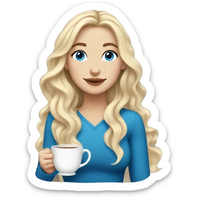 white girl blonde with long wavy hair and blue eyes with cup of tea sticker