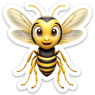 Cinematic Cheeky Wasp Portrait Emoji, Head tilted dramatically with an exaggeratedly shocked expression, featuring a slender, sharply striped body with wide, comically expressive eyes full of playful disbelief and animated, fluttering wings, Simplified yet hilariously expressive features, highly detailed, glowing with a slightly sassy glow, high shine, dramatic yet playful, stylized with an air of cheeky insect mischief, soft glowing outline, capturing the essence of a meme-worthy wasp that looks ready to buzz its way into viral fame! sticker