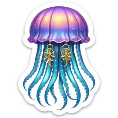a beautiful jellyfish with a medieval design, medieval coat of arms style, heraldic elements, shield background, elegant and regal sticker