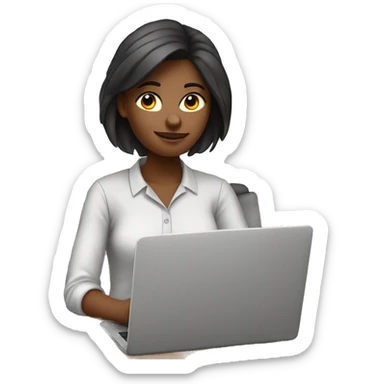 “A girl working from home, sitting in front of a laptop. She has a focused expression and is wearing a comfortable shirt. Minimal background details to suggest she’s in a home setting.” sticker