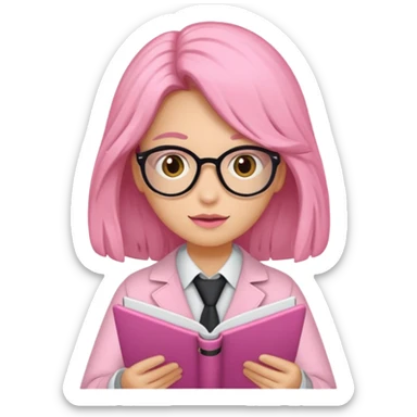 Estudante de cor parda,com o cabelo loiro , e de óculos segurando um caderno rosa sticker