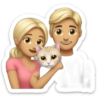 Gay male couple Latino Black hair Chilean and Australian blonde hair, with a cat in the middle sticker