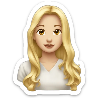 Fille blonde qui fait un câlin à un cheval blanc  sticker