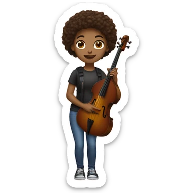 Girl with a Bass and brown hair sticker