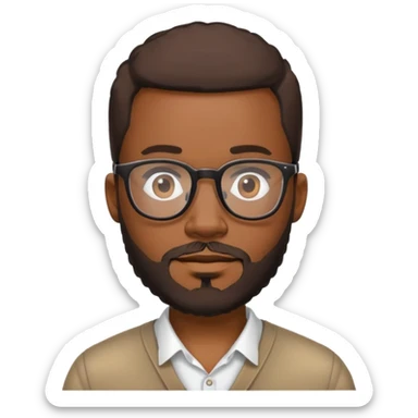 Black man with low cut hair and beard with glasses sticker