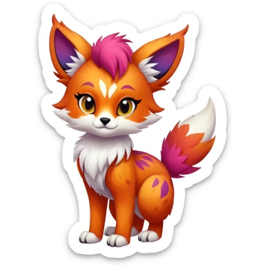 Bright-colored multi-colored cute cool exotic Falvie-Fionbri-fantasy-creature-fursona, full body, with markings sticker