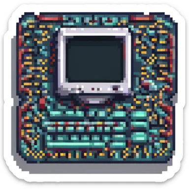 CPU pixel art style, retro computer chip, 8-bit look, small size sticker