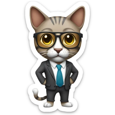 Mulatto hiphop confident business adult cat full body pfp with smart glasses and chill eyes sticker